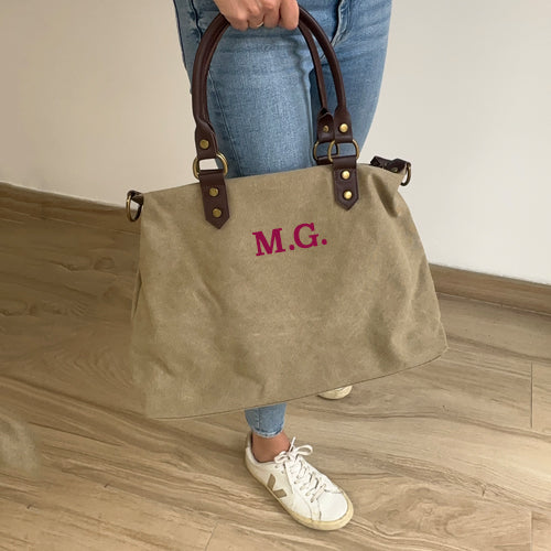 Bolso de Lona y Piel Personalizado con Iniciales