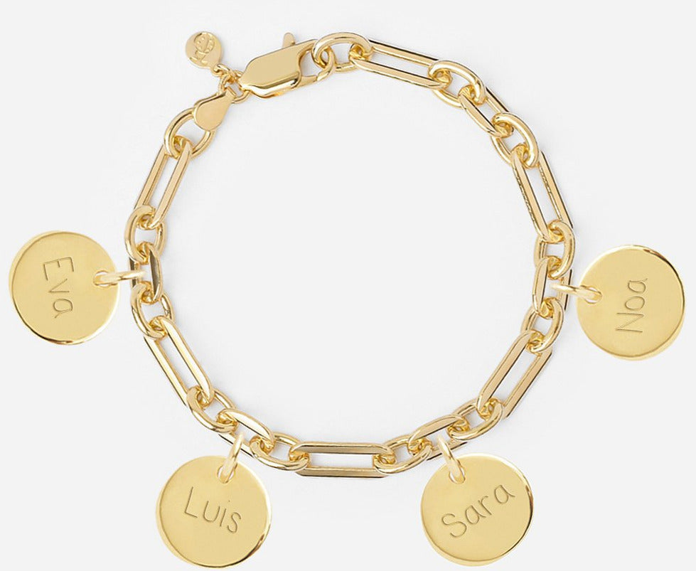 Pulsera Personalizada con Cadena Alternada con Baño de oro y cuatro medallas